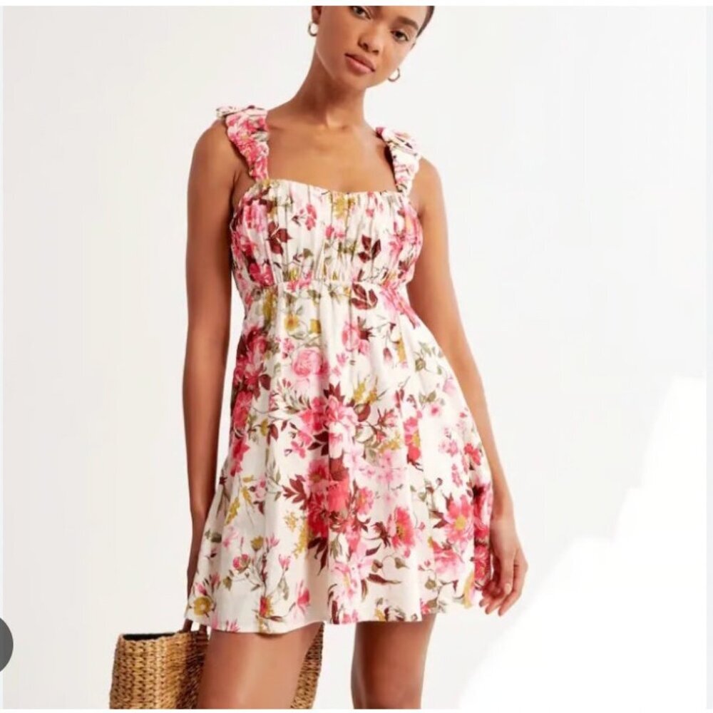 Abercrombie & Fitch Dress Womens XS White Pink Floral Ruffle Midi Sundress